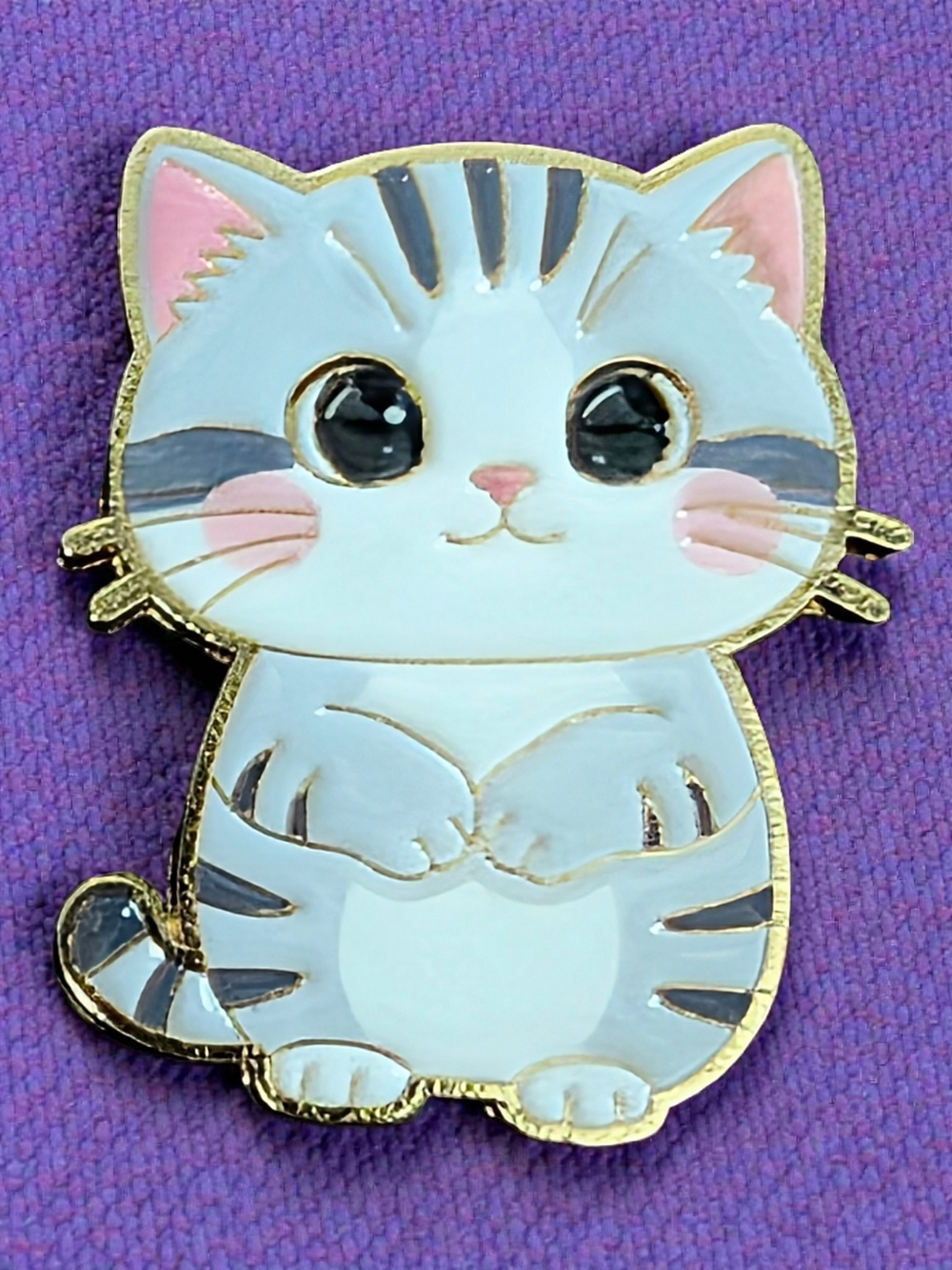 Cute Gray & Pink Cat Enamel Pin - Kawaii Cat Accessory